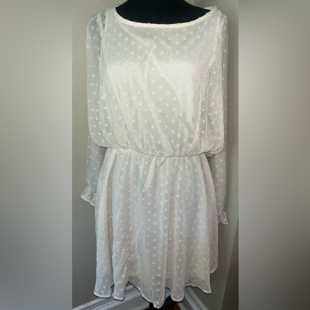 Lumiere White Swiss Dot Long Sleeve Dress Size L